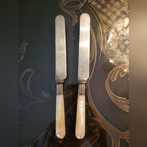 Antique Mother of Pearl Handle Knife Cutlery Marked Silverplate Lot of 2